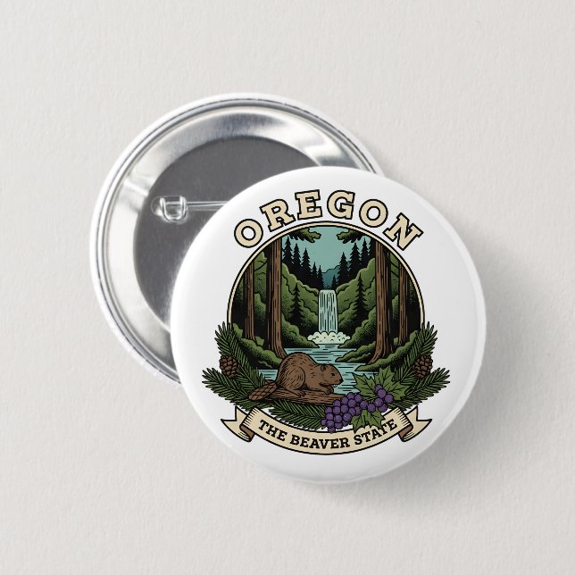 Oregon Beaver State Skog & Vattenfall Emblem Knapp (Framsida & baksida)