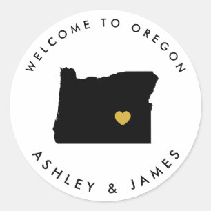Oregon Bröllop Welcome Sticker Märkre, Black & Gul Runt Klistermärke