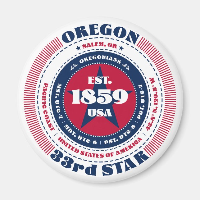 Oregon Circle Typography Souvenir Magnet (Framsidan)