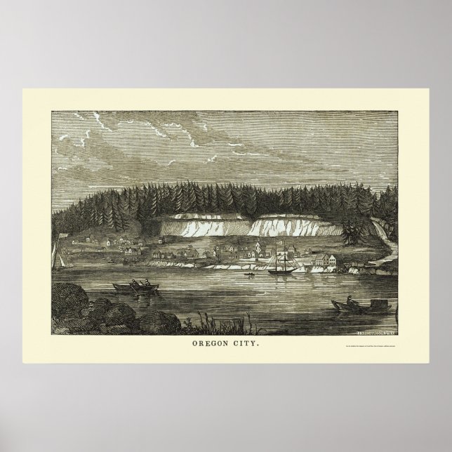 Oregon City, OR Panoramic Karta - 1850 Poster (Framsidan)
