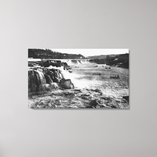 Oregon City, OR Salmon Fishing on Willamette Canvastryck (Framsida)