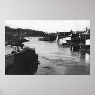 Oregon City, OR Willamette Falls och Pappra Mills Poster