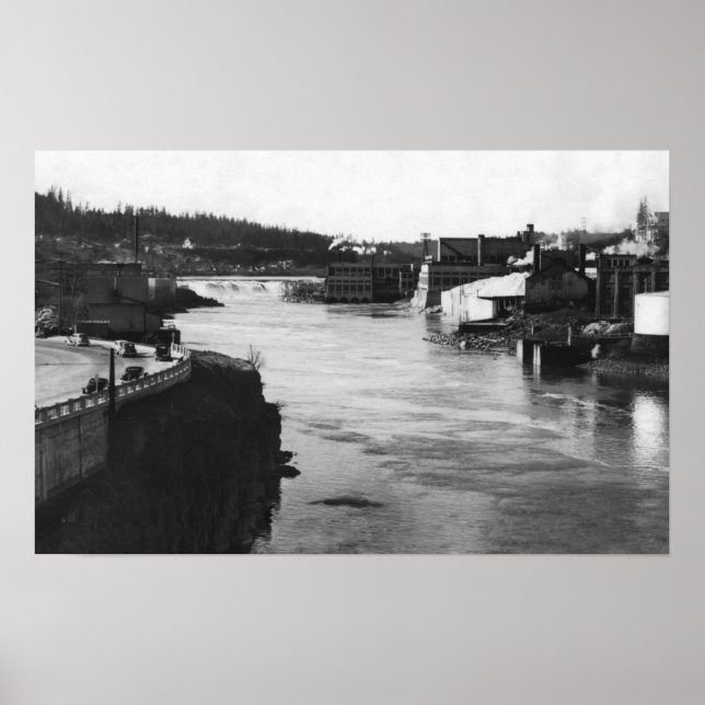 Oregon City, OR Willamette Falls och Pappra Mills Poster (Framsidan)