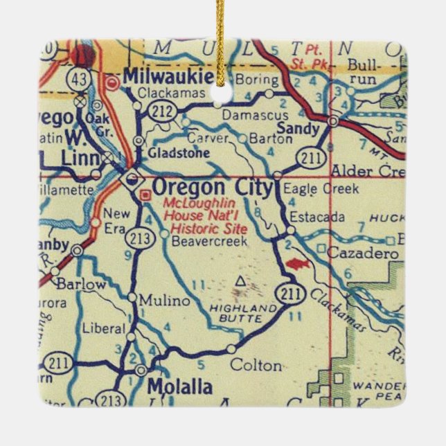 Oregon City Vintage Karta Julgransprydnad Keramik (Baksida)