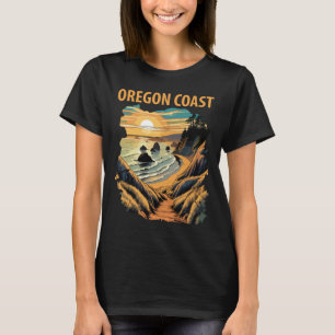 Oregon Coast Beach Solnedgång Retro Resa T Shirt