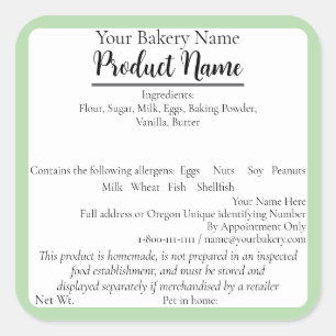 Oregon Cottage Food Business Grönt Baking Label Fyrkantigt Klistermärke