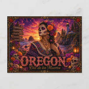Oregon Día de los Muertos Retro Vykort