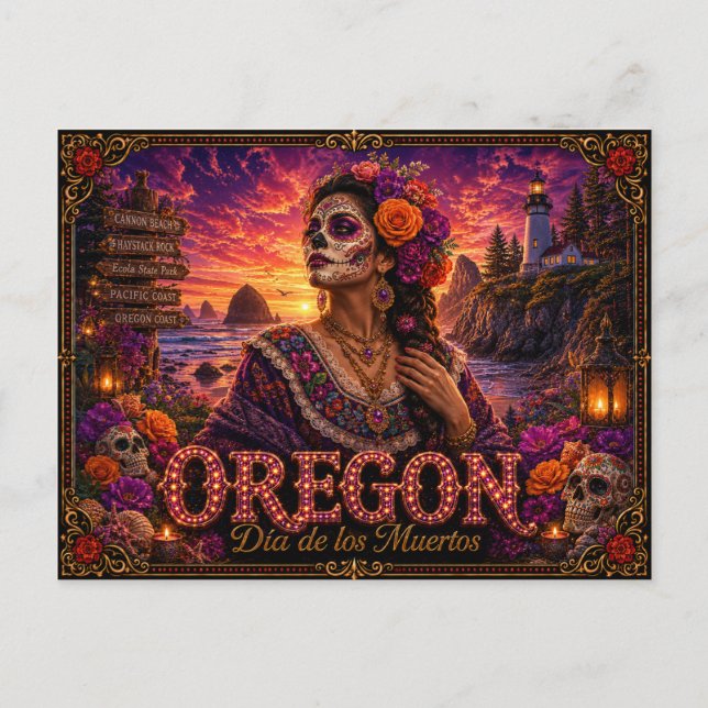 Oregon Día de los Muertos Retro Vykort (Framsida)