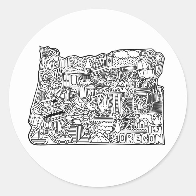 Oregon Doodle Sticker Runt Klistermärke (Framsida)
