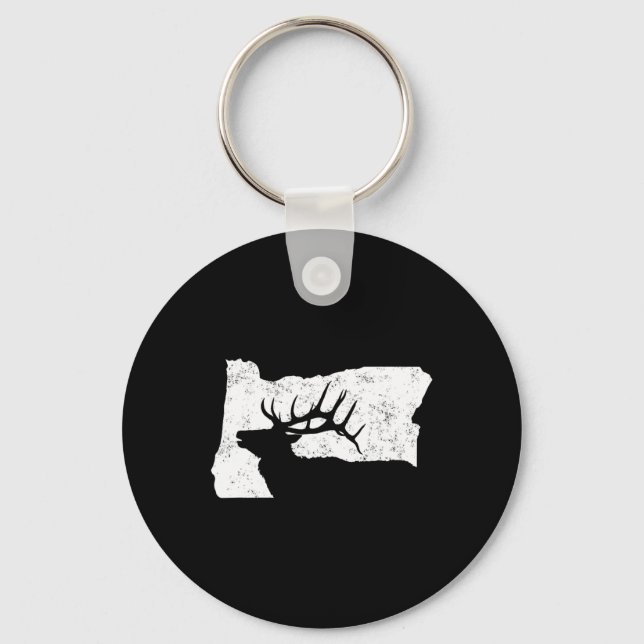 Oregon Elk Hunting Shirt - Bull Elk State Shape Nyckelring (Framsida)