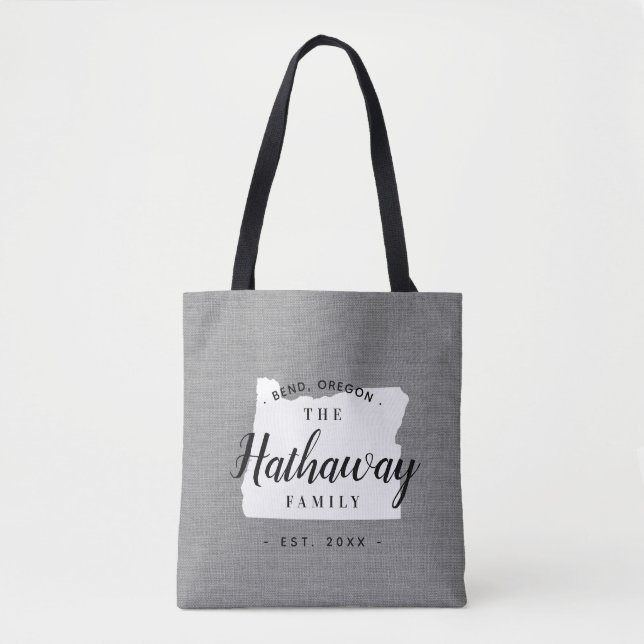 Oregon Family Monogram State Tote Bag Tygkasse (Framsida)