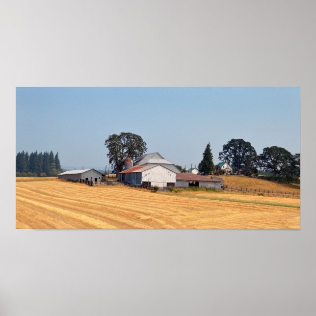 Oregon Farm och Harvested Wheat Fält Poster (Framsidan)