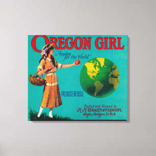 Oregon flickaApple låda LabelElgin, ELLER Canvastryck