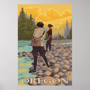 Oregon flygfiske - vintage resoraffisch poster