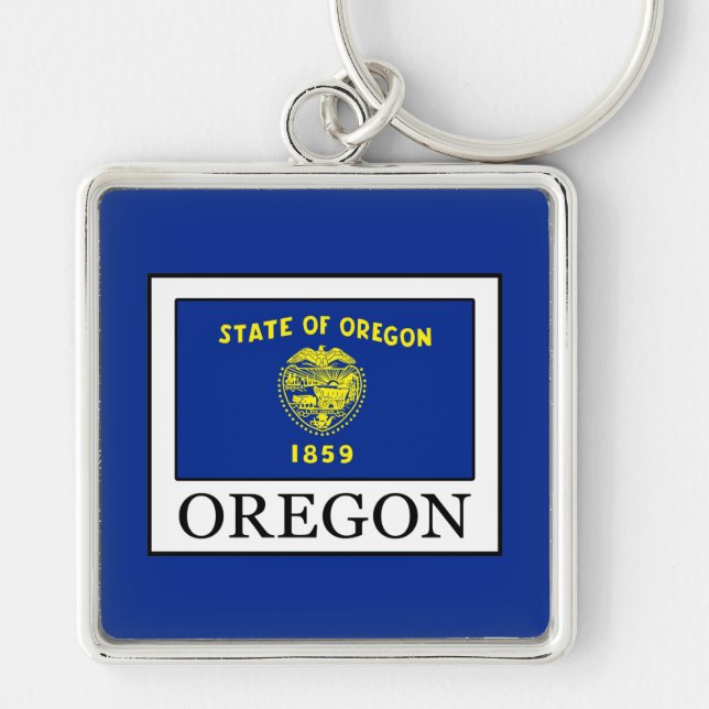 Oregon Fyrkantig Silverfärgad Nyckelring (Framsidan)
