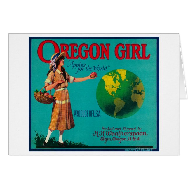 Oregon Girl Apple Låda LabelElgin, ELLER Hälsningskort (Framsidan Horizontal)