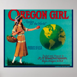 Oregon Girl Apple Låda LabelElgin, ELLER Poster