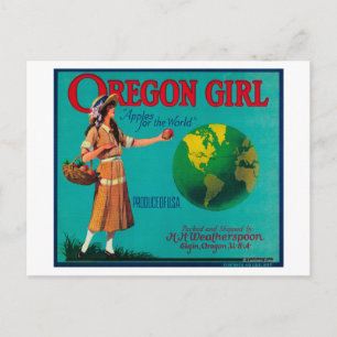 Oregon Girl Apple Låda LabelElgin, ELLER Vykort