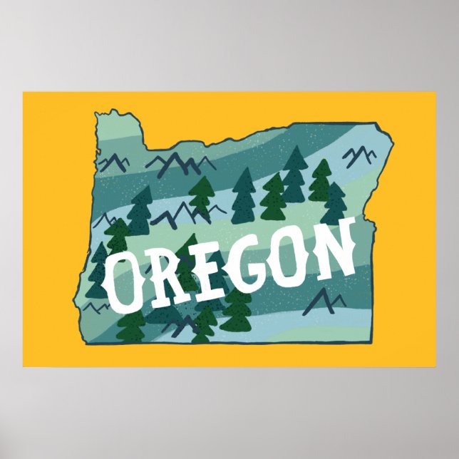 Oregon Illustrated Karta Poster (Framsidan)