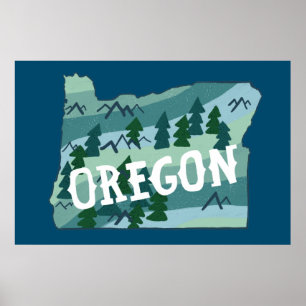 Oregon Illustrated Karta Poster