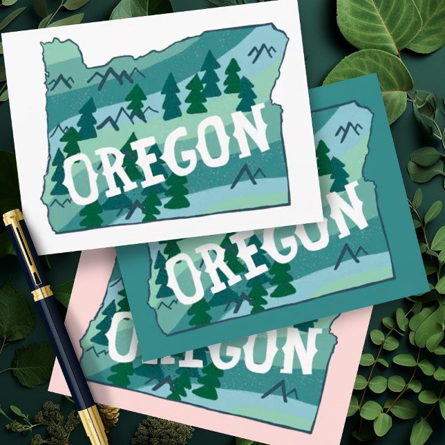 Oregon Illustrated Karta Vykort (Oregon illustrated map postcard in multiple  colors. Add your own text to customize)