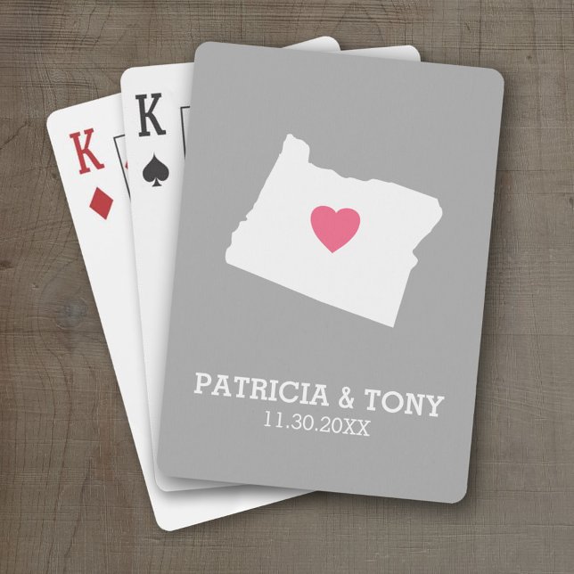 Oregon Karta Home State Kärlek med tillvalshjärta Kortlek (Personalized Playing Cards with a State Map, Movable Heart and Name)
