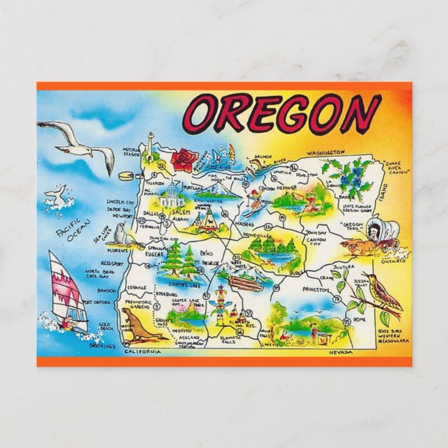 Oregon karta  vykort (Framsida)