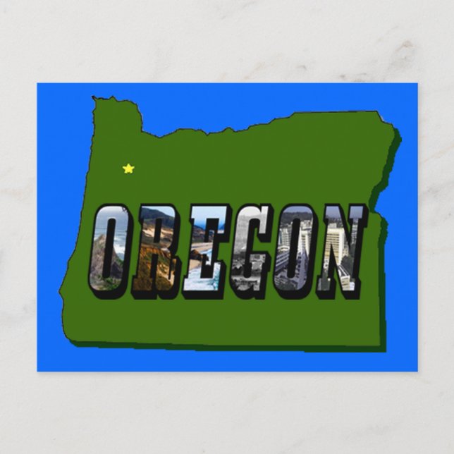 Oregon kartkontur och bildtext vykort (Framsida)