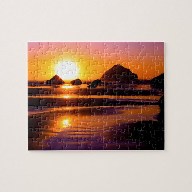 Oregon Kusten Beach Sunset Puzzle Pussel (Horisontell)