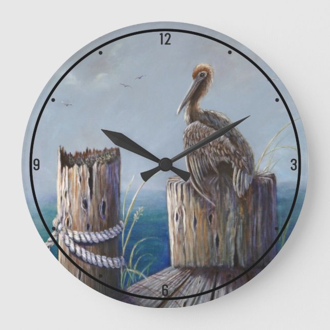 Oregon Kusten Brown Pelican Coastal Seaside Ocean Stor Klocka (Framsida)