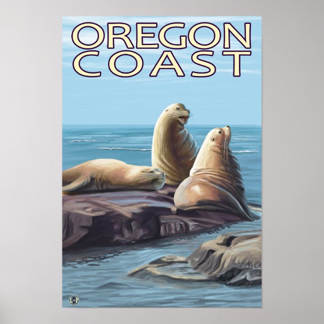 Oregon Kusten Sea Lejon Poster (Framsidan)