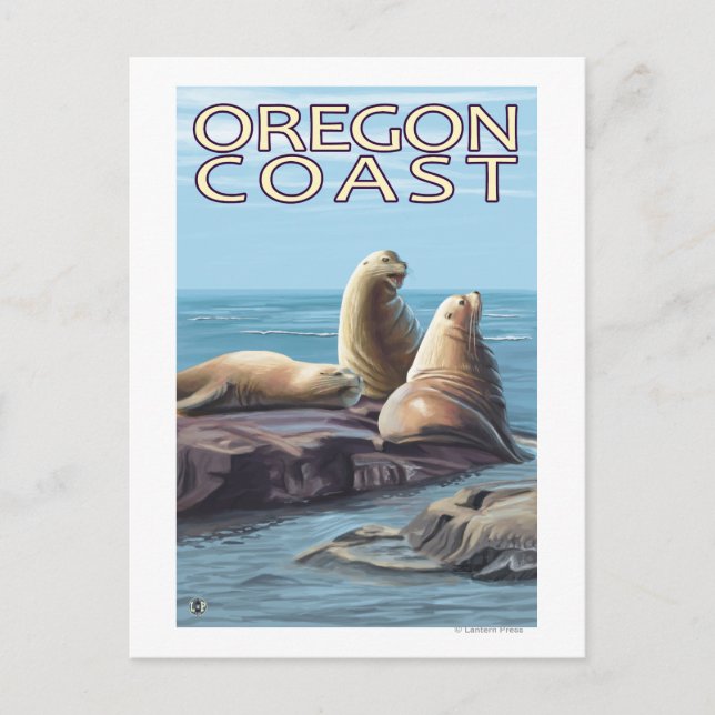 Oregon Kusten Sea Lejon Vykort (Framsida)