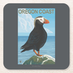 Oregon kusten Tufted Puffin Underlägg Papper Kvadrat