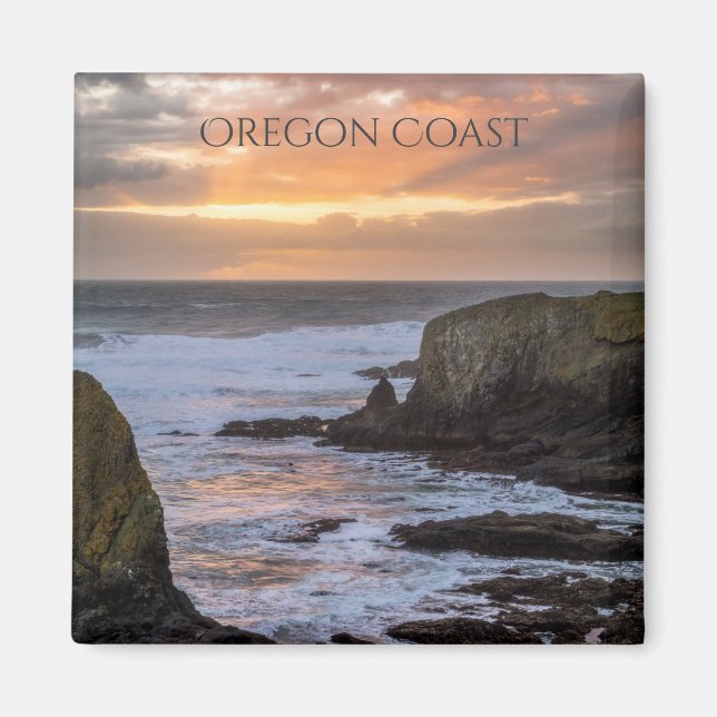 Oregon Kusten Yaquina Sunset Ocean Photo Souvenir Magnet (Framsidan)