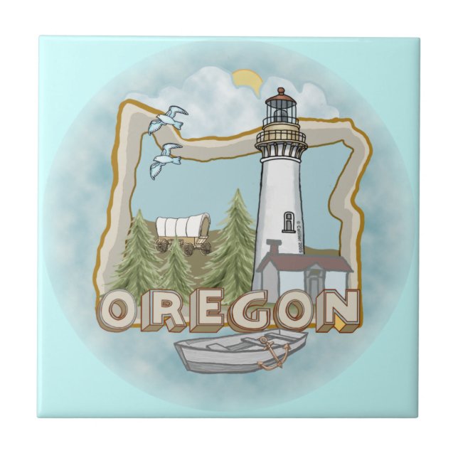 Oregon Lighthouse Ceramic Tile Kakelplatta (Framsidan)