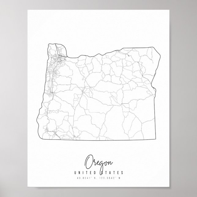Oregon Minimal Street Karta Poster (Framsidan)