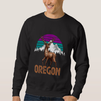 Oregon Mountain Hjort Hunter Sunset Vintage Retro Lång Ärmad Tröja