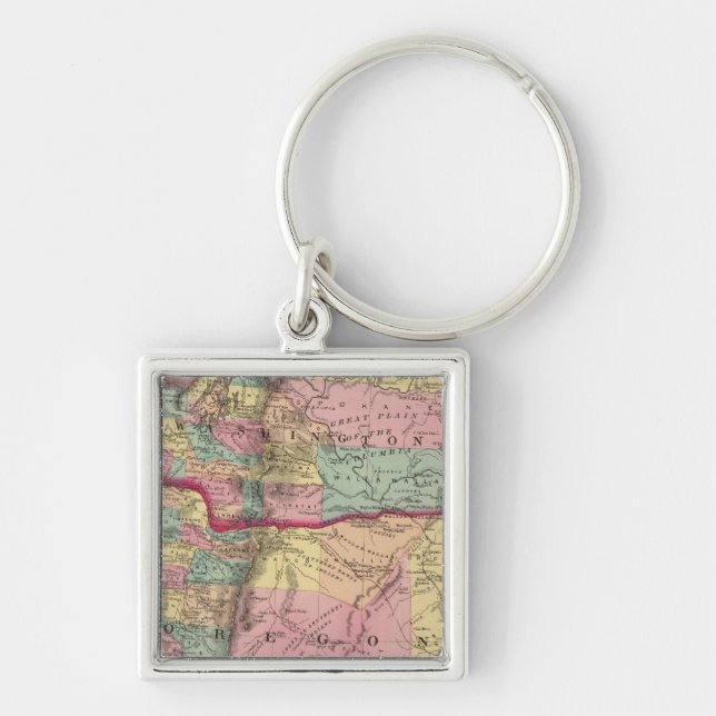 Oregon och Washington Territorium Fyrkantig Silverfärgad Nyckelring (Framsidan)
