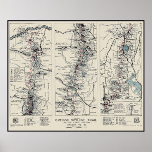Oregon Pacific Vapensköld Trail Karta 1936 Poster