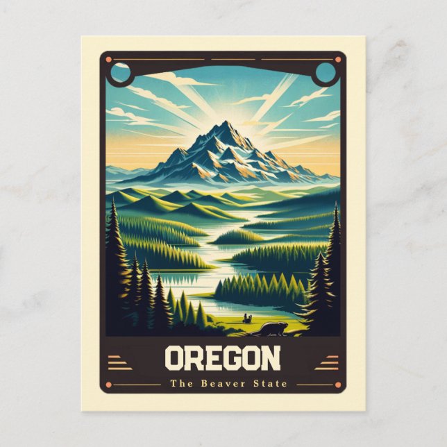Oregon | Patriotisk Vintage Vykort (Framsida)