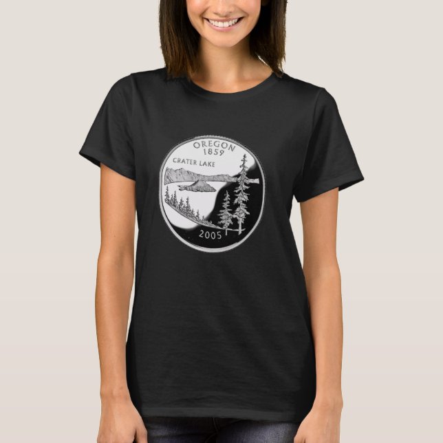 Oregon Quarter Coin - Crater Sjö 25 Cent T Shirt (Framsida)