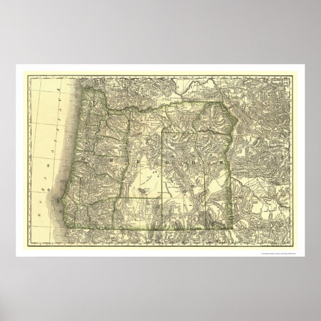 Oregon Railroad Karta 1876 Poster (Framsidan)