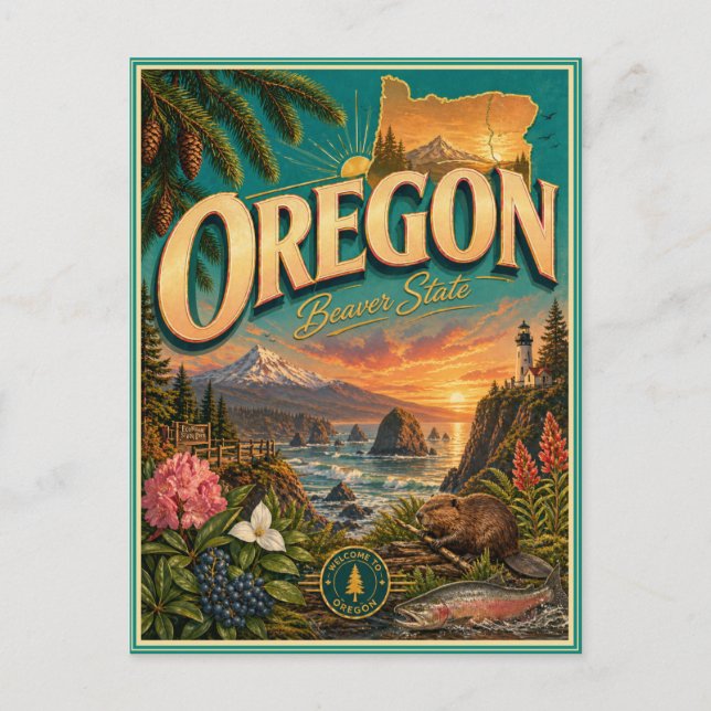 Oregon Retro Resminnerings vykort (Framsida)