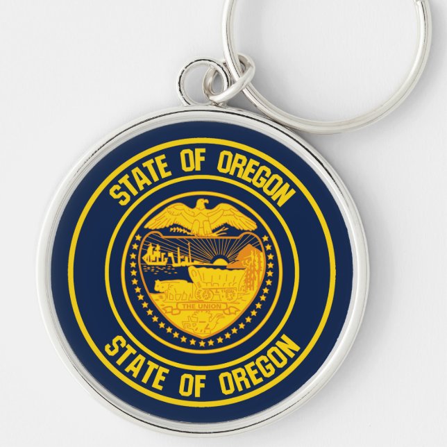 Oregon Round Emblem Rund Silverfärgad Nyckelring (Framsidan)