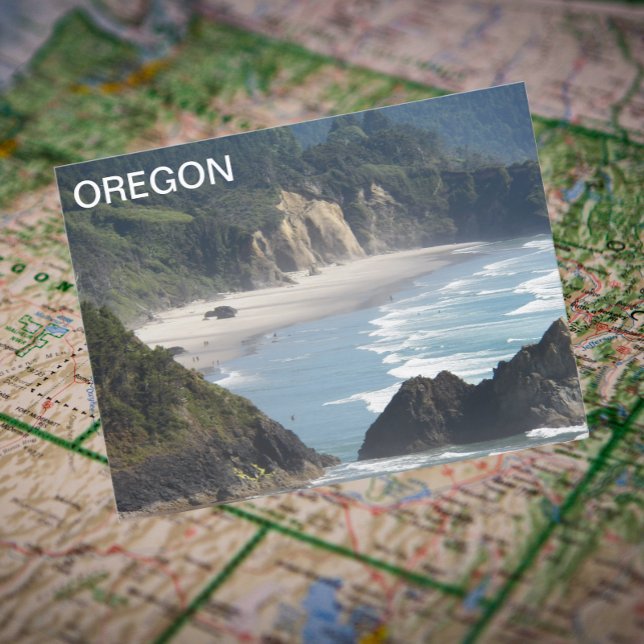 Oregon Scenia Kusten Travel Photo Vykort (In Situ Map)