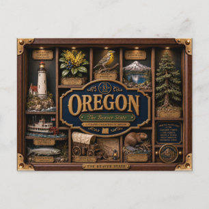 Oregon Shadow Box 3D Figurin Delstat Vykort
