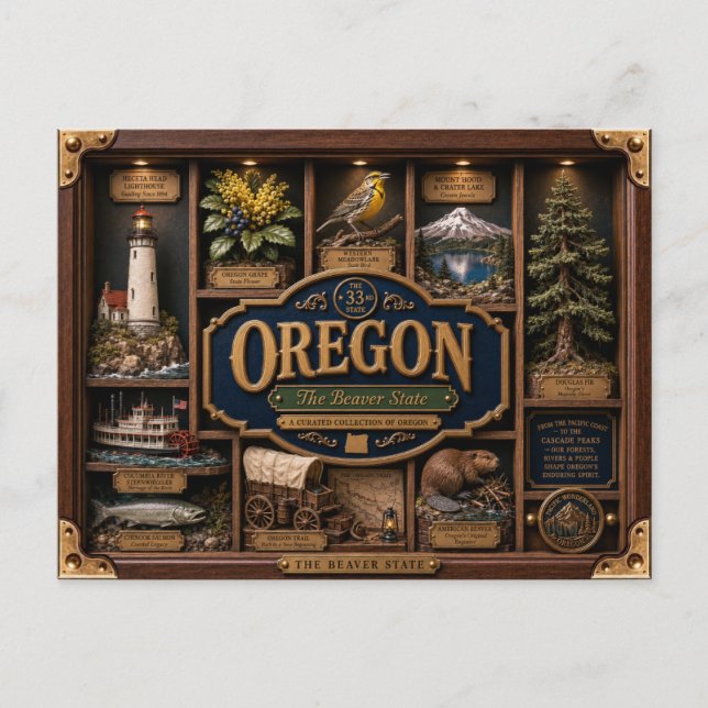 Oregon Shadow Box 3D Figurin Delstat Vykort (Framsida)
