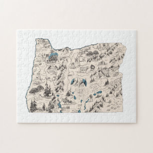 Oregon Shaped Beaver Oregonisk Vintage Bild Karta Pussel