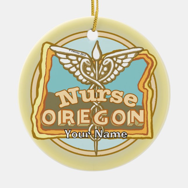 Oregon Sjuksköterska Caduceus Julgransprydnad Keramik (Framsidan)