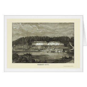 Oregon stad ELLER panorama- karta - 1850 Hälsningskort